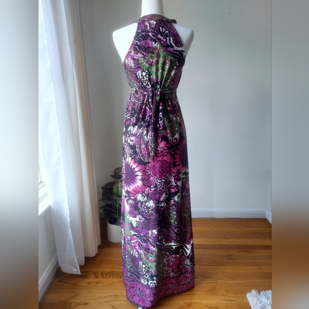 Ice Purple, Pink & Green Floral V-Neck Maxi Dress - Picture 2 of 4